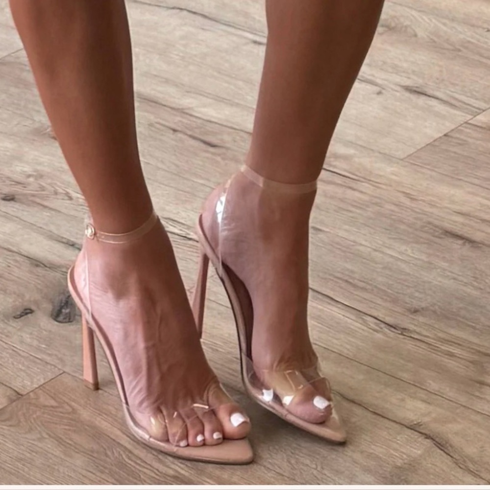 NWB Anne Michelle Nude Clear Ankle Strap Heels